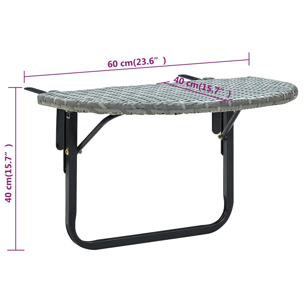 Balkontisch Grau 60x60x40 cm Poly Rattan